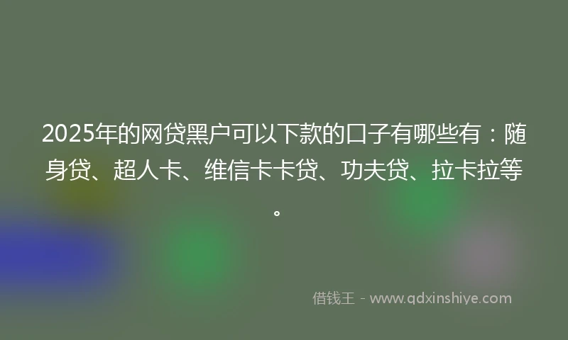 2025年的网贷黑户可以下款的口子有哪些有：随身贷、超人卡、维信卡卡贷、功夫贷、拉卡拉等。