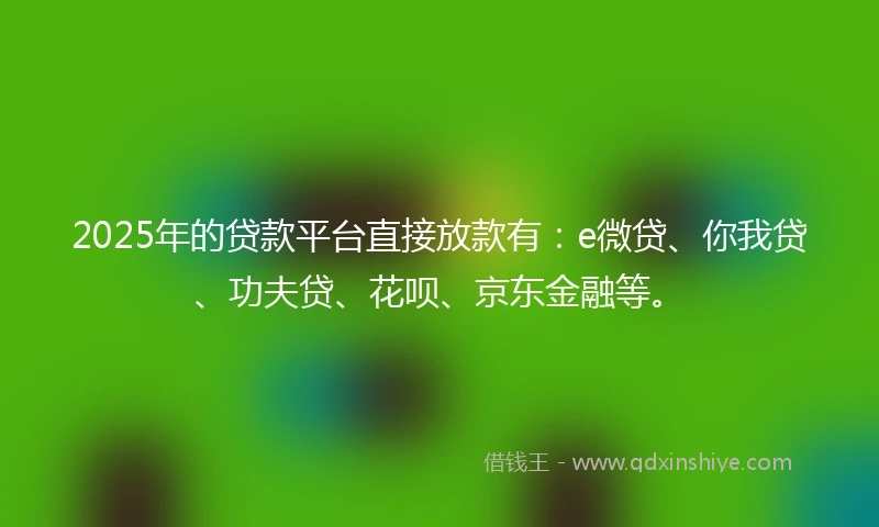 2025年的贷款平台直接放款有：e微贷、你我贷、功夫贷、花呗、京东金融等。