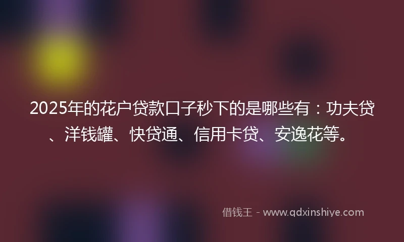 2025年的花户贷款口子秒下的是哪些有:功夫贷、洋钱罐、快贷通、信用卡贷、安逸花等。
