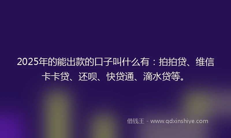 2025年的能出款的口子叫什么有：拍拍贷、维信卡卡贷、还呗、快贷通、滴水贷等。