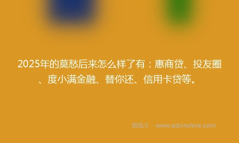 2025年的莫愁后来怎么样了有：惠商贷、投友圈、度小满金融、替你还、信用卡贷等。