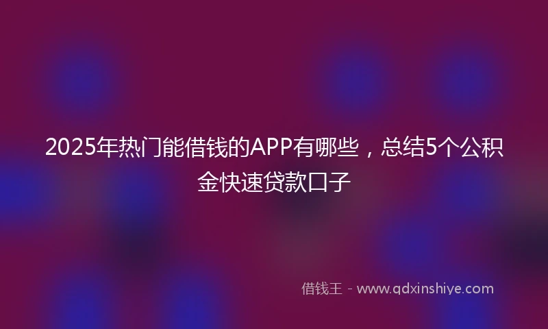 2025年热门能借钱的APP有哪些，总结5个公积金快速贷款口子