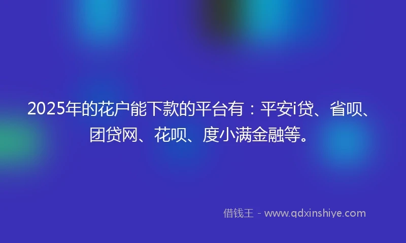 2025年的花户能下款的平台有：平安i贷、省呗、团贷网、花呗、度小满金融等。