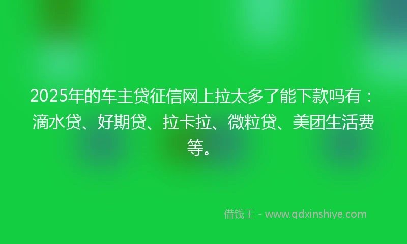 2025年的车主贷征信网上拉太多了能下款吗有：滴水贷、好期贷、拉卡拉、微粒贷、美团生活费等。