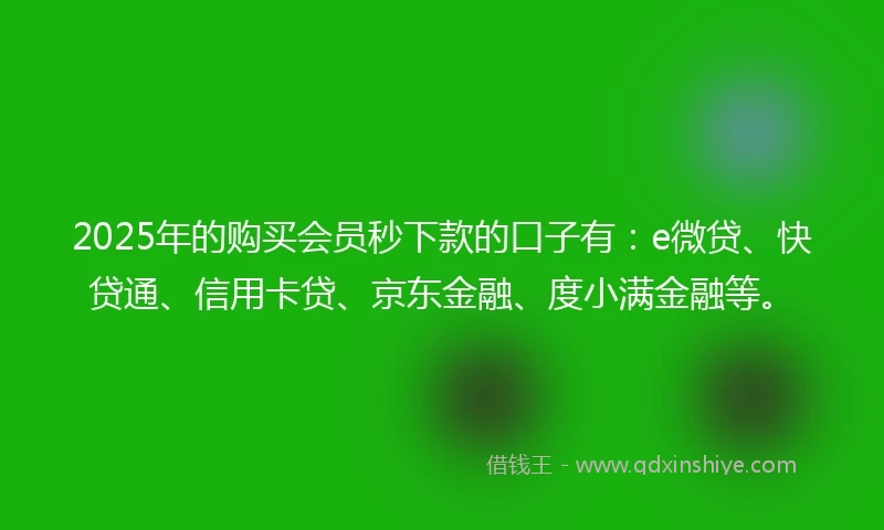 2025年的购买会员秒下款的口子有：e微贷、快贷通、信用卡贷、京东金融、度小满金融等。
