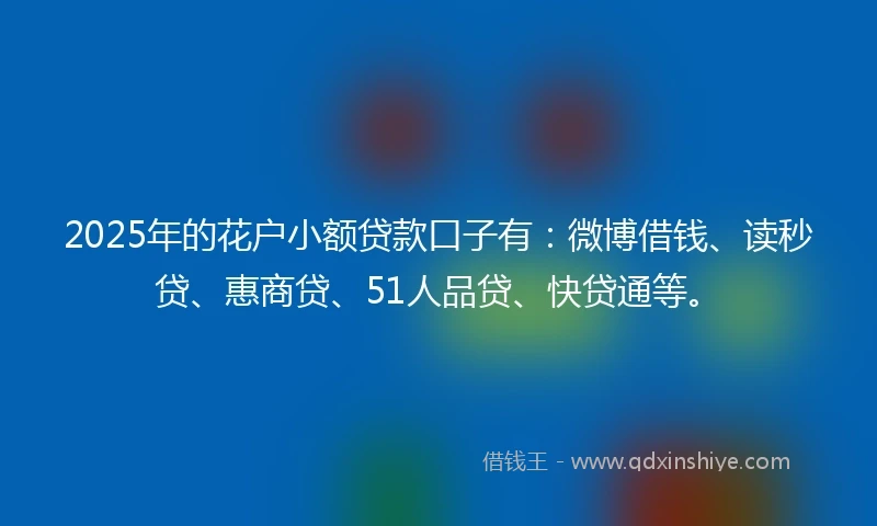 2025年的花户小额贷款口子有：微博借钱、读秒贷、惠商贷、51人品贷、快贷通等。