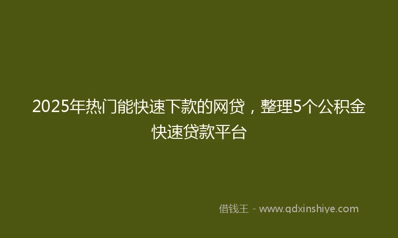 2025年热门能快速下款的网贷，整理5个公积金快速贷款平台
