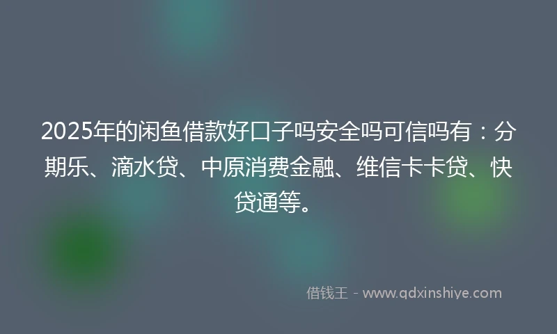 2025年的闲鱼借款好口子吗安全吗可信吗有：分期乐、滴水贷、中原消费金融、维信卡卡贷、快贷通等。