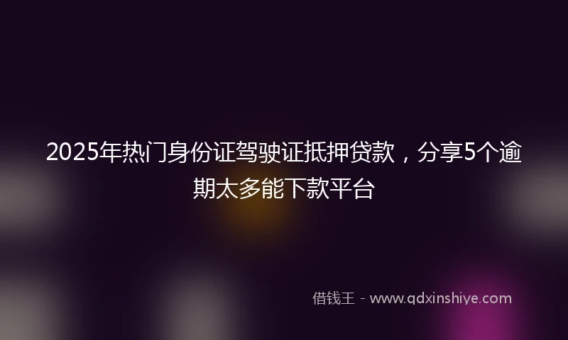 2025年热门身份证驾驶证抵押贷款，分享5个逾期太多能下款平台