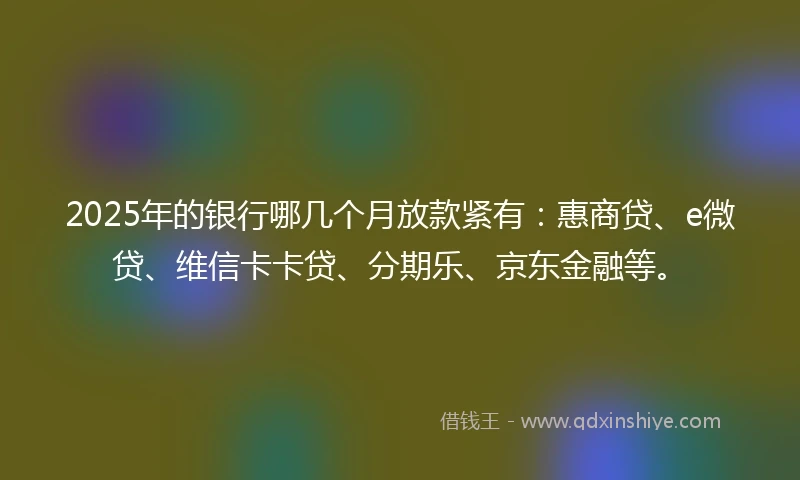 2025年的银行哪几个月放款紧有：惠商贷、e微贷、维信卡卡贷、分期乐、京东金融等。