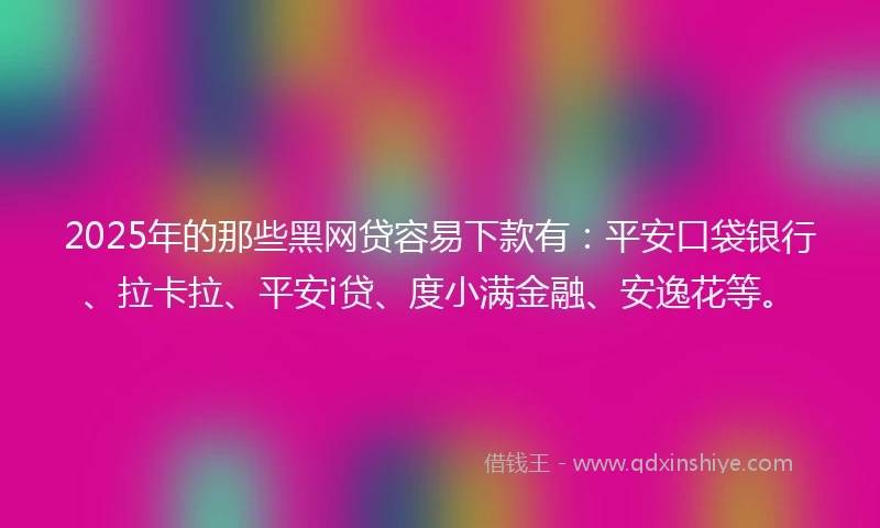 2025年的那些黑网贷容易下款有：平安口袋银行、拉卡拉、平安i贷、度小满金融、安逸花等。