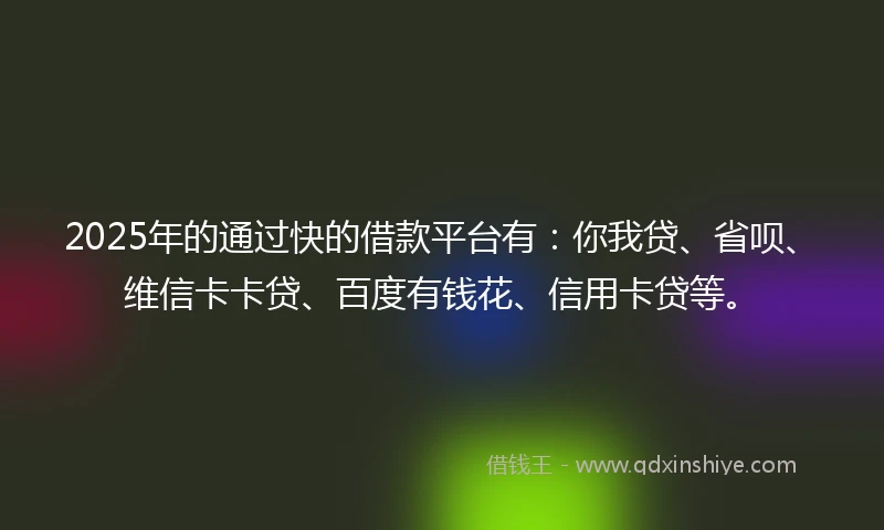2025年的通过快的借款平台有：你我贷、省呗、维信卡卡贷、百度有钱花、信用卡贷等。