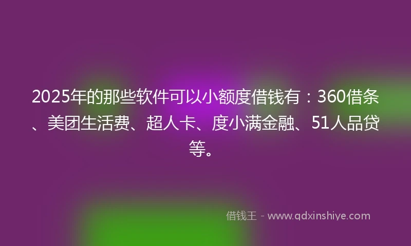 2025年的那些软件可以小额度借钱有：360借条、美团生活费、超人卡、度小满金融、51人品贷等。