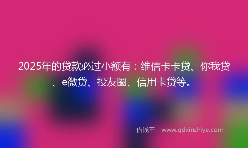 2025年的贷款必过小额有：维信卡卡贷、你我贷、e微贷、投友圈、信用卡贷等。