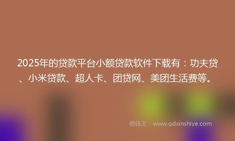 2025年的贷款平台小额贷款软件下载有：功夫贷、小米贷款、超人卡、团贷网、美团生活费等。
