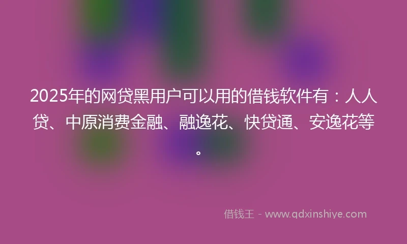 2025年的网贷黑用户可以用的借钱软件有：人人贷、中原消费金融、融逸花、快贷通、安逸花等。