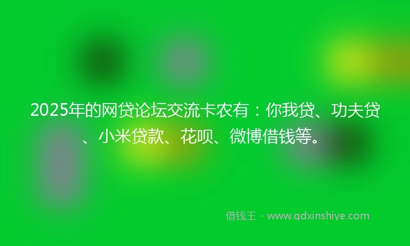 2025年的网贷论坛交流卡农有：你我贷、功夫贷、小米贷款、花呗、微博借钱等。