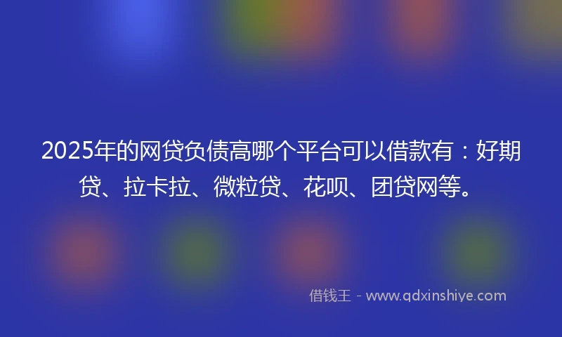 2025年的网贷负债高哪个平台可以借款有：好期贷、拉卡拉、微粒贷、花呗、团贷网等。