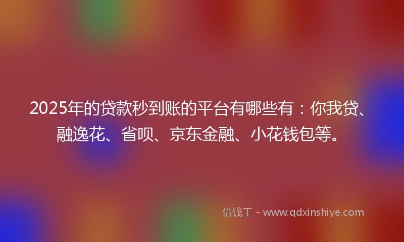 2025年的贷款秒到账的平台有哪些有：你我贷、融逸花、省呗、京东金融、小花钱包等。