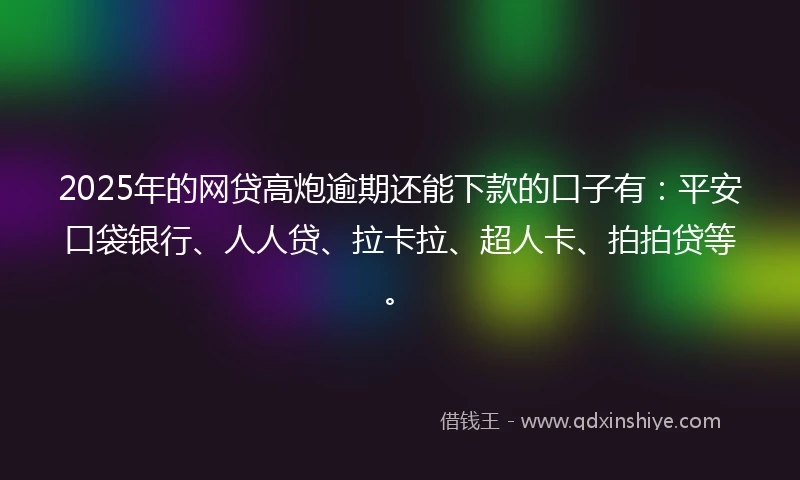 2025年的网贷高炮逾期还能下款的口子有：平安口袋银行、人人贷、拉卡拉、超人卡、拍拍贷等。
