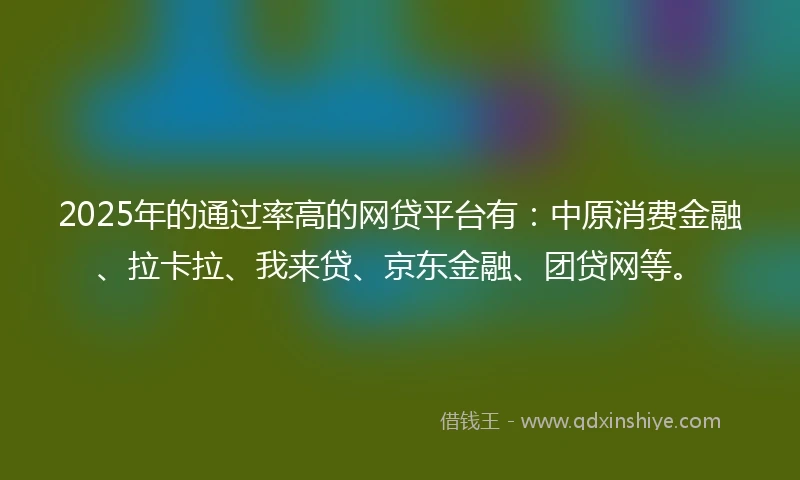 2025年的通过率高的网贷平台有：中原消费金融、拉卡拉、我来贷、京东金融、团贷网等。
