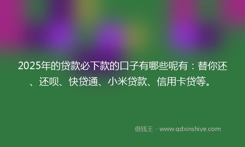 2025年的贷款必下款的口子有哪些呢有：替你还、还呗、快贷通、小米贷款、信用卡贷等。