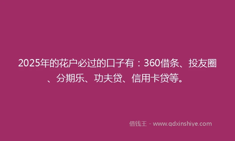 2025年的花户必过的口子有：360借条、投友圈、分期乐、功夫贷、信用卡贷等。