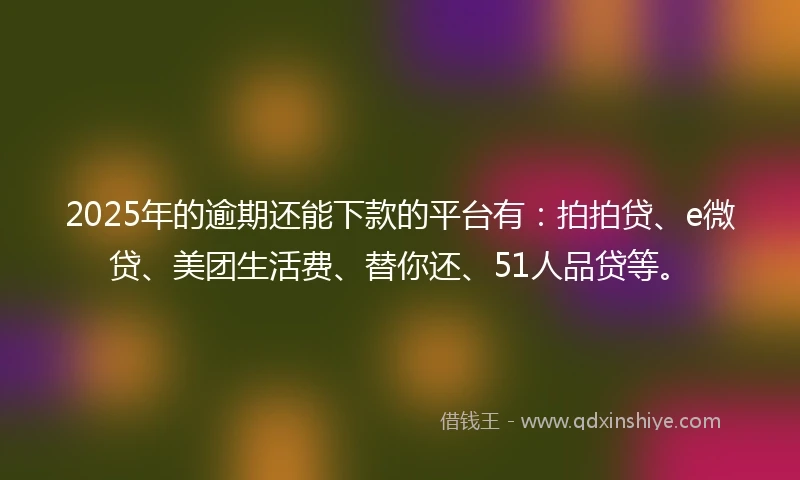 2025年的逾期还能下款的平台有：拍拍贷、e微贷、美团生活费、替你还、51人品贷等。