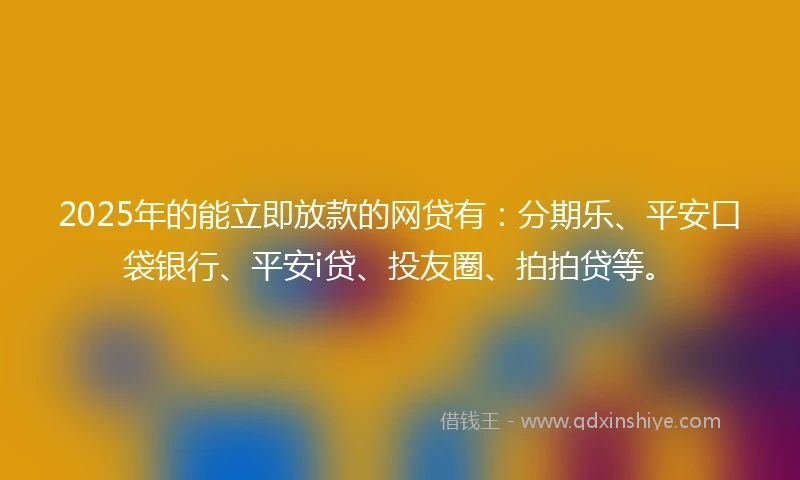 2025年的能立即放款的网贷有：分期乐、平安口袋银行、平安i贷、投友圈、拍拍贷等。