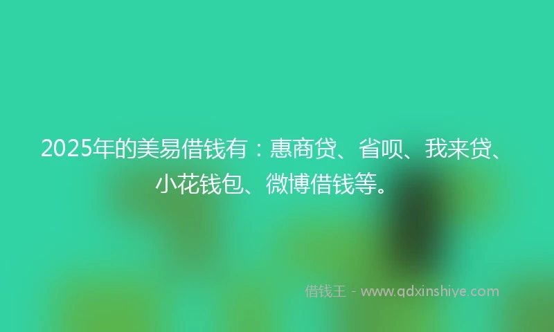 2025年的美易借钱有：惠商贷、省呗、我来贷、小花钱包、微博借钱等。