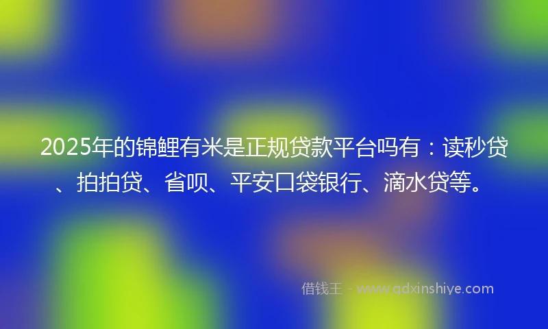 2025年的锦鲤有米是正规贷款平台吗有：读秒贷、拍拍贷、省呗、平安口袋银行、滴水贷等。