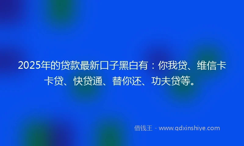 2025年的贷款最新口子黑白有：你我贷、维信卡卡贷、快贷通、替你还、功夫贷等。