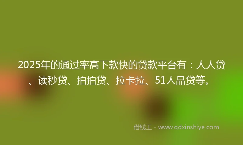 2025年的通过率高下款快的贷款平台有：人人贷、读秒贷、拍拍贷、拉卡拉、51人品贷等。