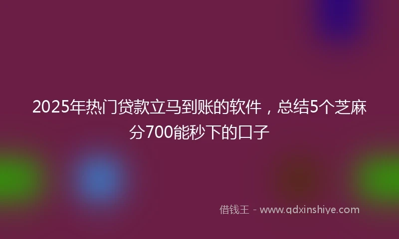 2025年热门贷款立马到账的软件，总结5个芝麻分700能秒下的口子