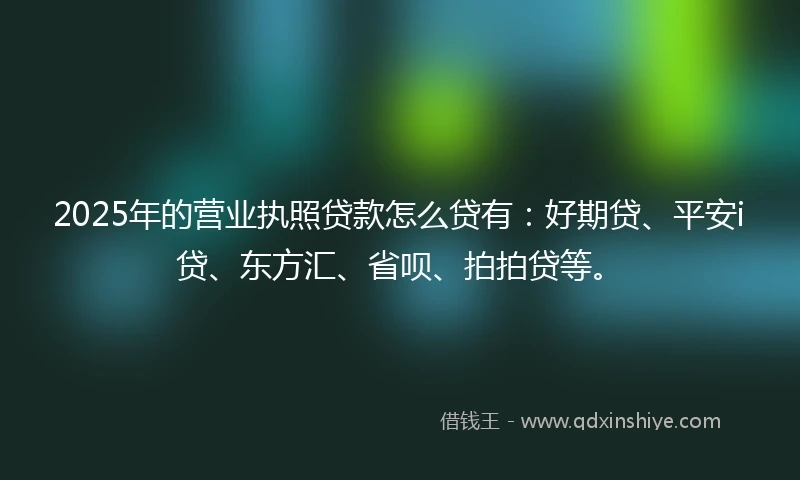 2025年的营业执照贷款怎么贷有：好期贷、平安i贷、东方汇、省呗、拍拍贷等。