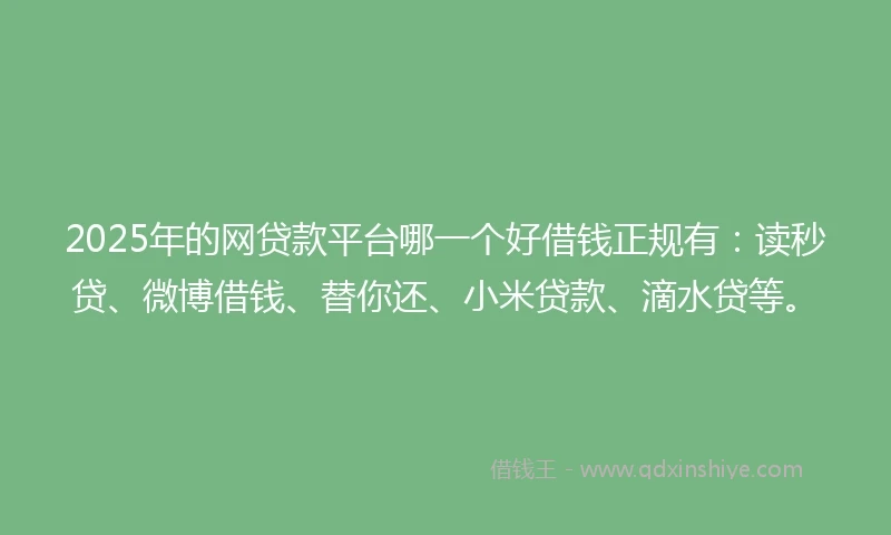 2025年的网贷款平台哪一个好借钱正规有：读秒贷、微博借钱、替你还、小米贷款、滴水贷等。