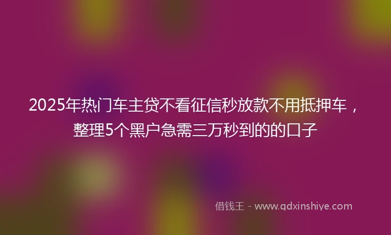 2025年热门车主贷不看征信秒放款不用抵押车，整理5个黑户急需三万秒到的的口子