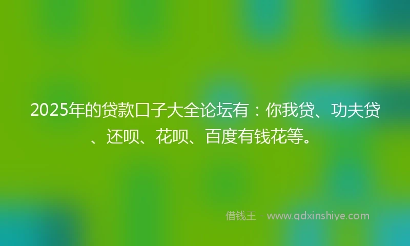 2025年的贷款口子大全论坛有：你我贷、功夫贷、还呗、花呗、百度有钱花等。