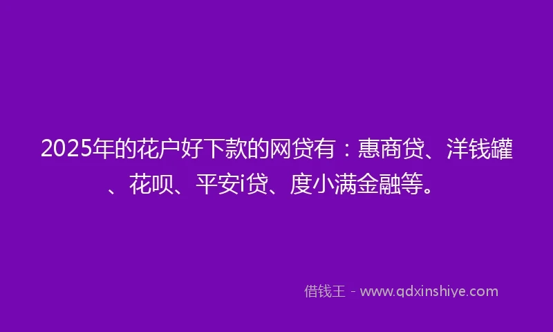 2025年的花户好下款的网贷有：惠商贷、洋钱罐、花呗、平安i贷、度小满金融等。