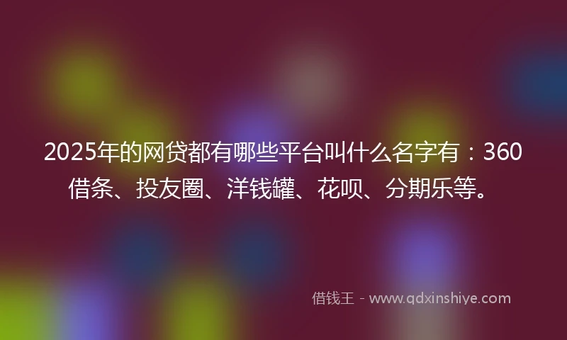 2025年的网贷都有哪些平台叫什么名字有：360借条、投友圈、洋钱罐、花呗、分期乐等。