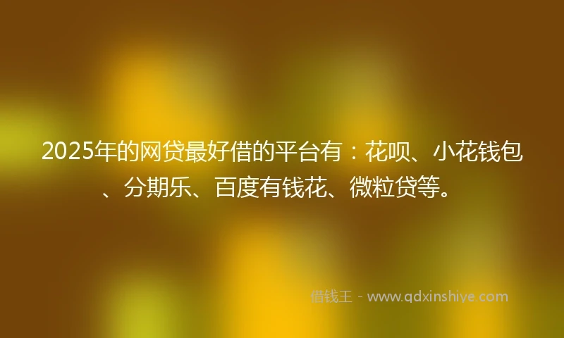 2025年的网贷最好借的平台有：花呗、小花钱包、分期乐、百度有钱花、微粒贷等。