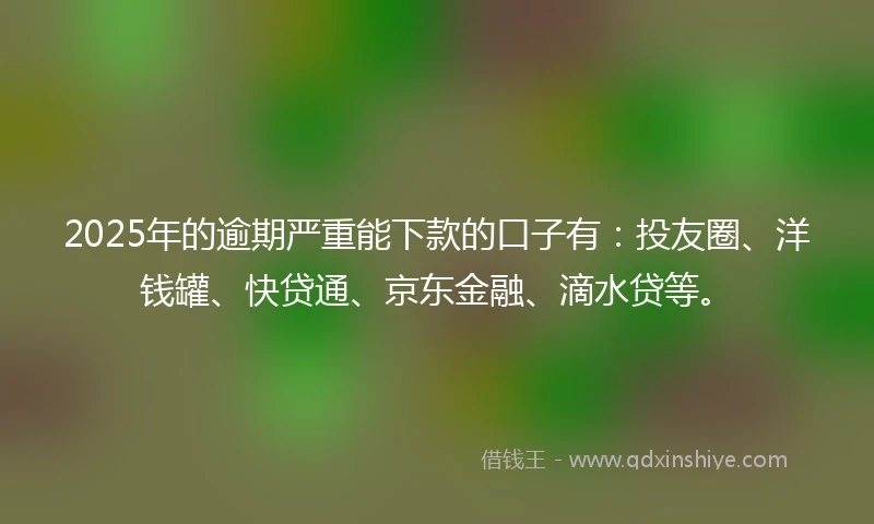 2025年的逾期严重能下款的口子有：投友圈、洋钱罐、快贷通、京东金融、滴水贷等。
