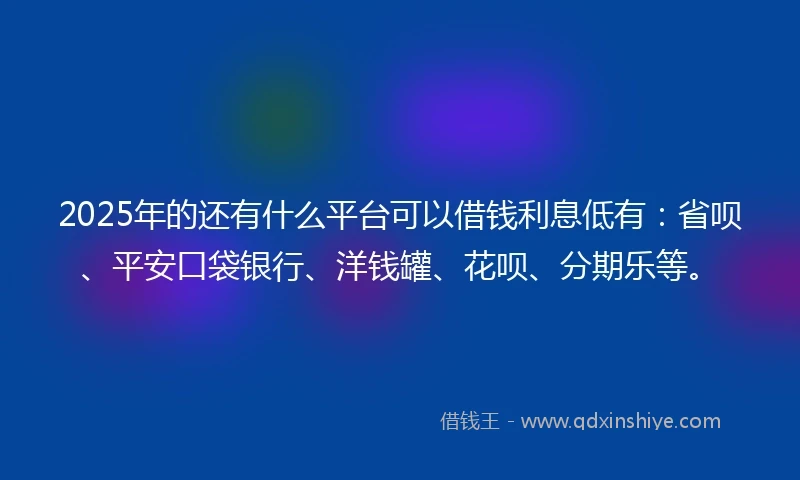 2025年的还有什么平台可以借钱利息低有：省呗、平安口袋银行、洋钱罐、花呗、分期乐等。