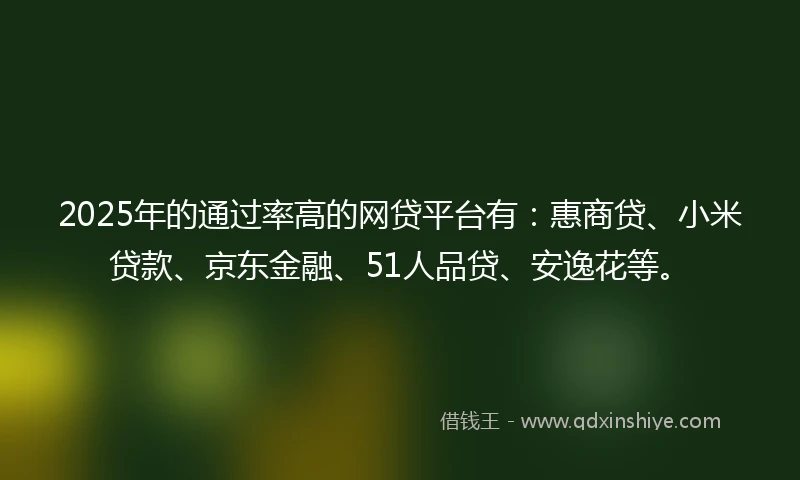 2025年的通过率高的网贷平台有：惠商贷、小米贷款、京东金融、51人品贷、安逸花等。