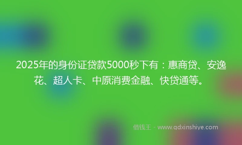 2025年的身份证贷款5000秒下有：惠商贷、安逸花、超人卡、中原消费金融、快贷通等。