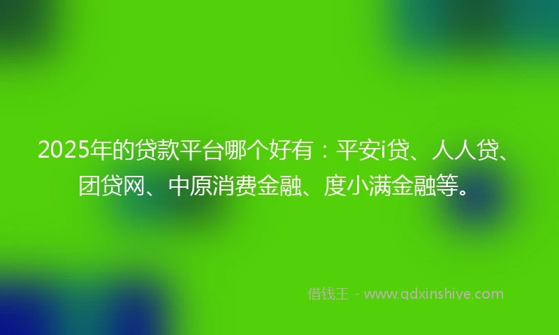 2025年的贷款平台哪个好有：平安i贷、人人贷、团贷网、中原消费金融、度小满金融等。