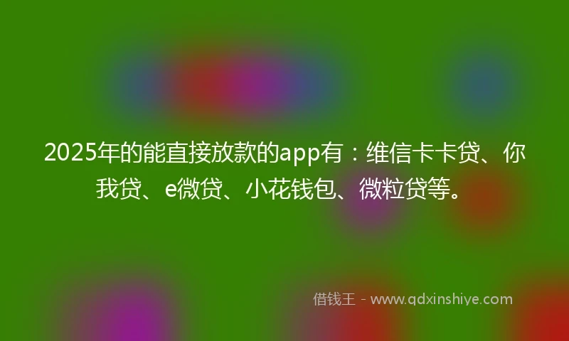 2025年的能直接放款的app有：维信卡卡贷、你我贷、e微贷、小花钱包、微粒贷等。