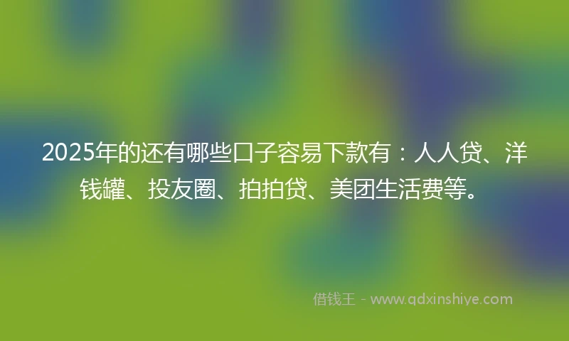 2025年的还有哪些口子容易下款有：人人贷、洋钱罐、投友圈、拍拍贷、美团生活费等。