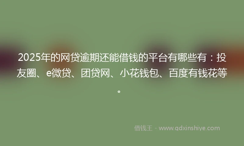 2025年的网贷逾期还能借钱的平台有哪些有：投友圈、e微贷、团贷网、小花钱包、百度有钱花等。