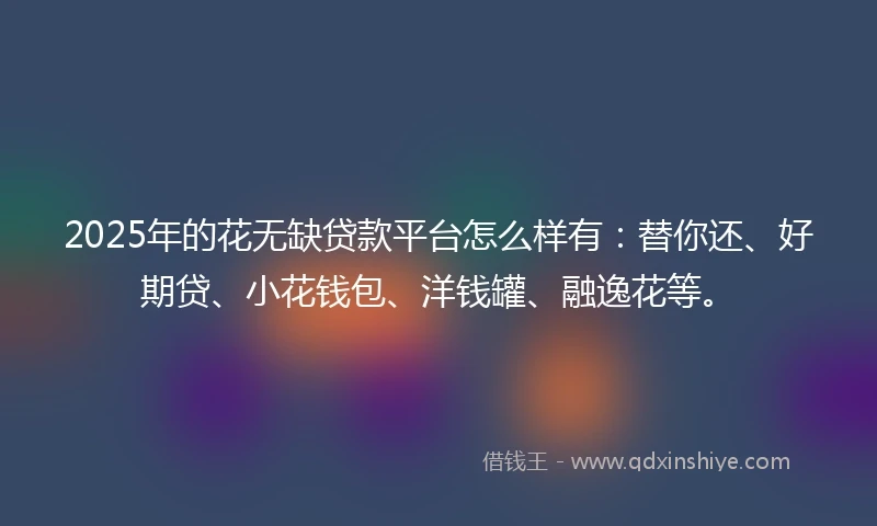 2025年的花无缺贷款平台怎么样有：替你还、好期贷、小花钱包、洋钱罐、融逸花等。